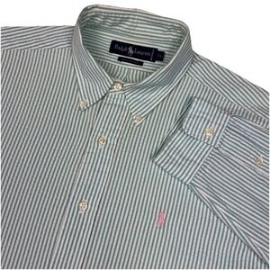 Vintage Ralph Lauren Shirt Mens XL Seersucker Striped Button Up LS Preppy Retro